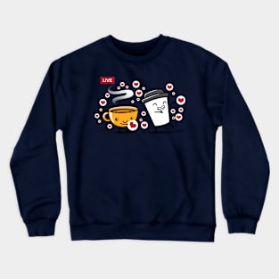 Funny Cute Kawaii Livestreaming Cartoon Coffee Gift For Coffee Lovers Crewneck Sweatshirt